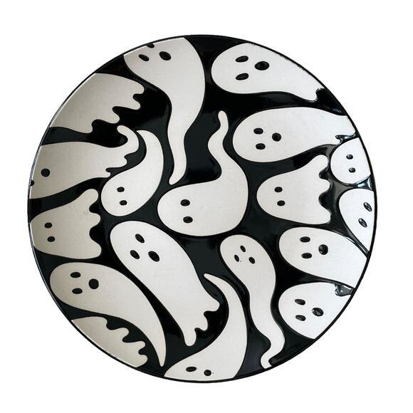 ELUM HOME Spooky Halloween Ghost Appetizer Plates Set of 4 Black & Cream NIB - Picture 11 of 13